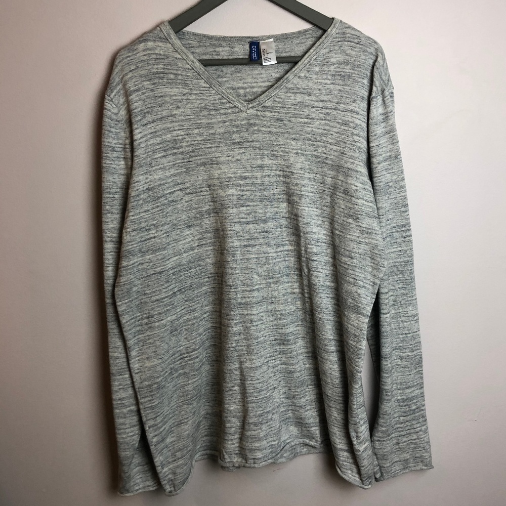 Mens H&M Marled Grey V-Neck Sweater Large